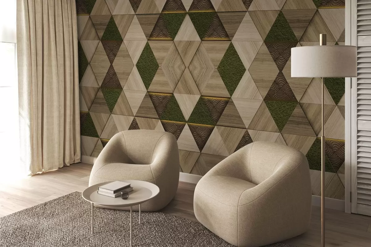 Valokuvatapetti Geometrinen puinen koriste sammaleen kanssa w04459