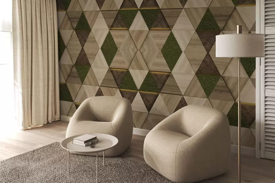 Valokuvatapetti Geometrinen puinen koriste sammaleen kanssa w04459