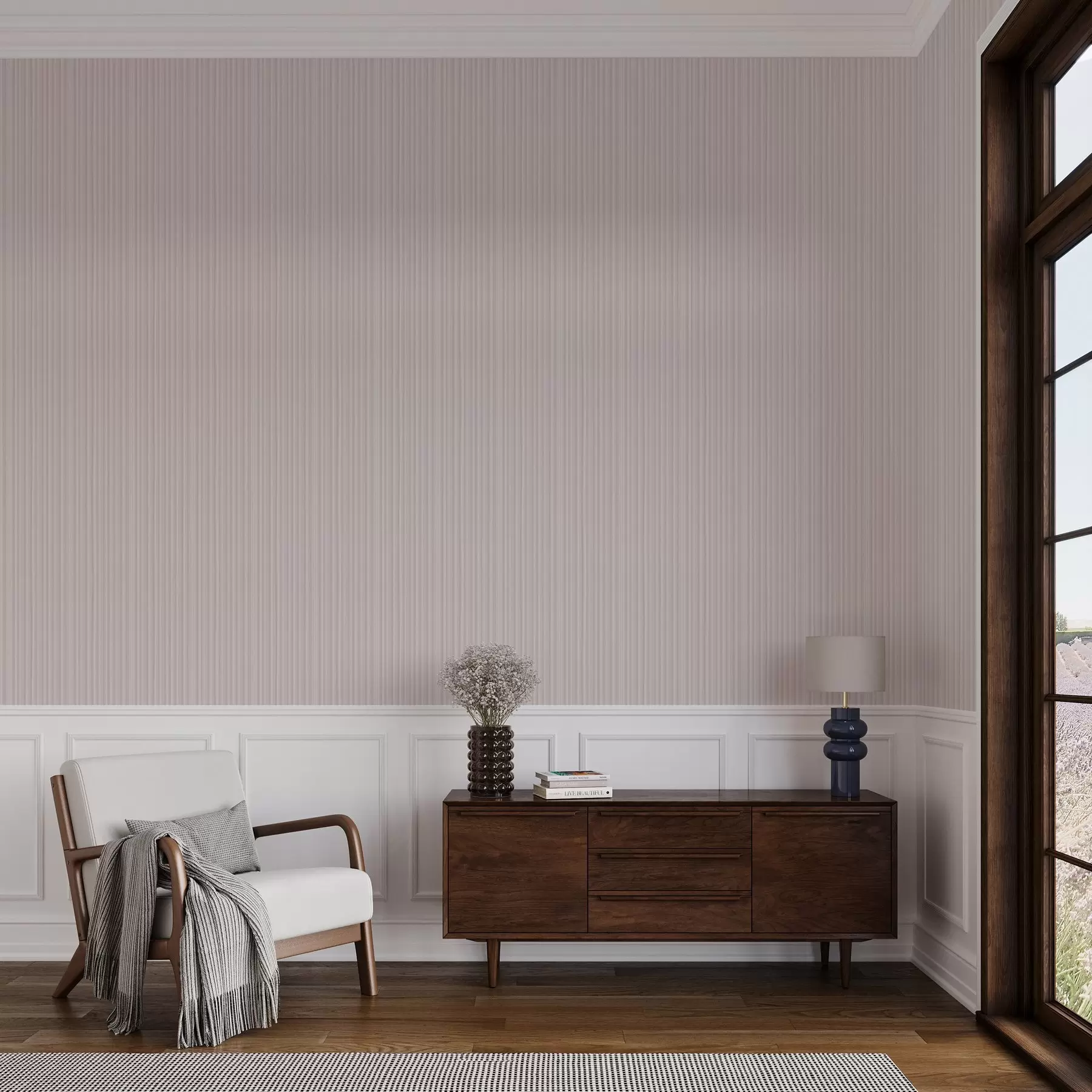 Valokuvatapetti Vaaleanpunaiset raidat, joissa on pehmeä kaltevuus a00511v1