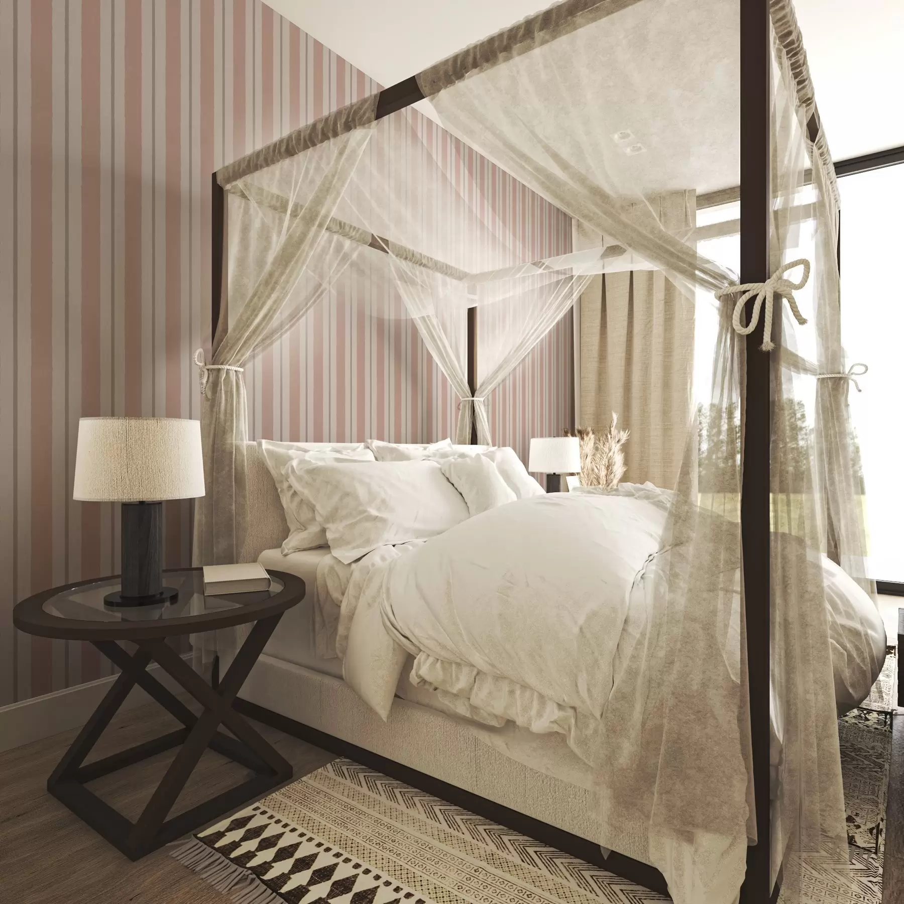 Valokuvatapetti Terrakotta-beige leveät raidat, joissa on harmahtava aksentti a00513