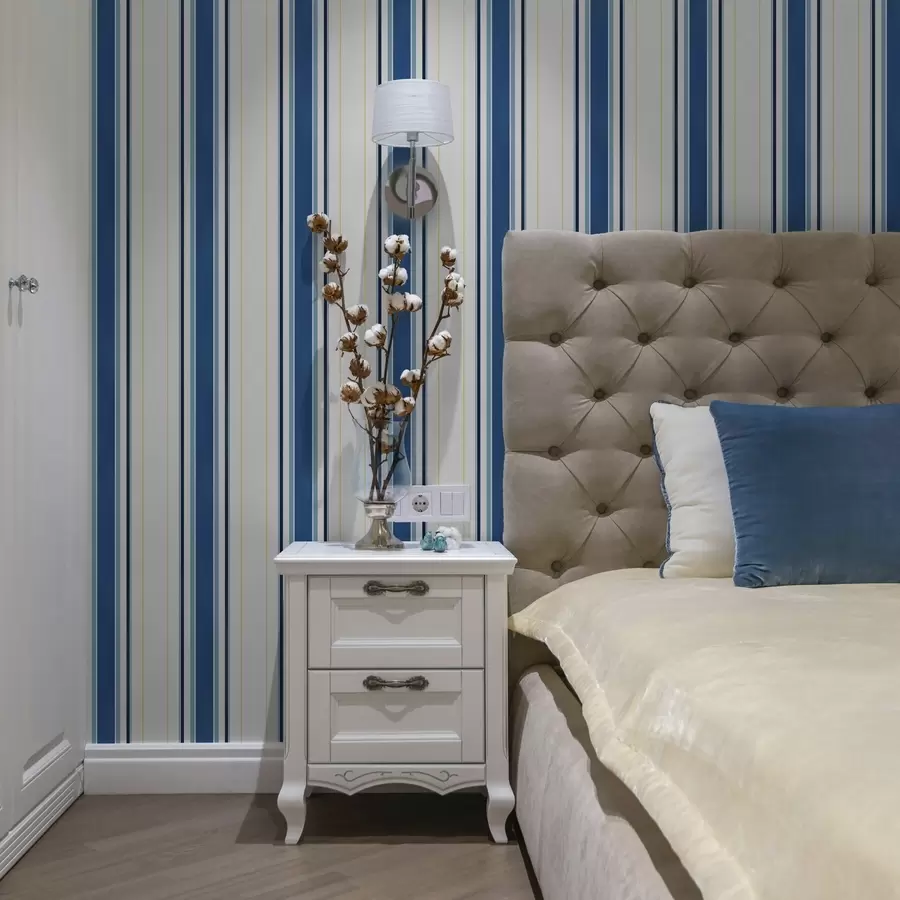 Valokuvatapetti Leveät siniset raidat, joissa on ohuet keltaiset viivat a00522