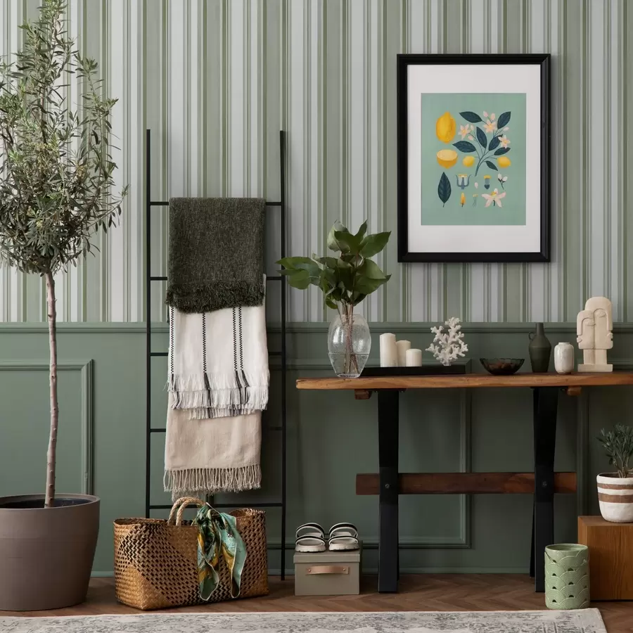 Valokuvatapetti Vihreät raidat, joissa on valkoisia välejä ja ohuita viivoja a00526