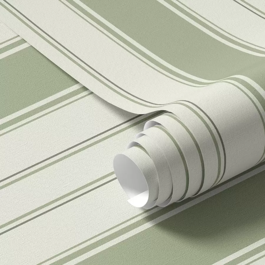 Valokuvatapetti Kermanvärinen tausta, jossa on tasaiset vihreät pystyraidat a00560