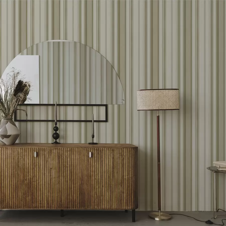 Valokuvatapetti Kermanvärinen tausta, jossa harmaa-beige pystysuorat raidat a00564