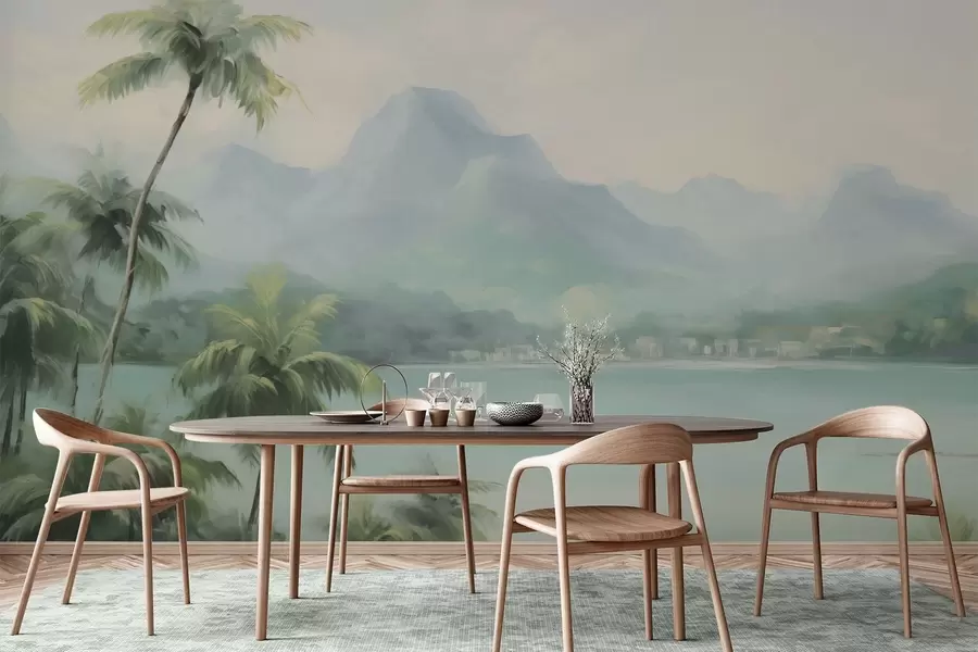 Valokuvatapetti Palmuja vuorten taustalla w04535