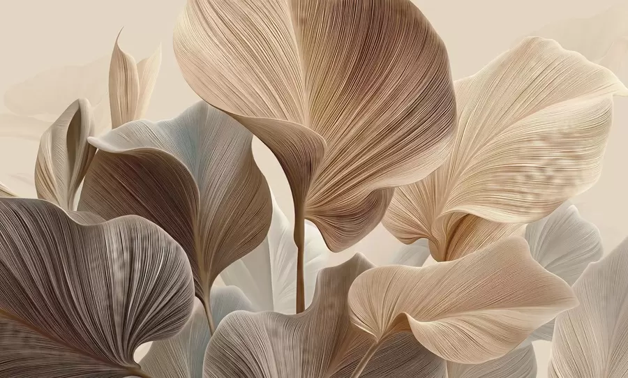 Valokuvatapetti Elegantit beige lehdet, joissa on hieno lineaarinen tekstuuri w04549
