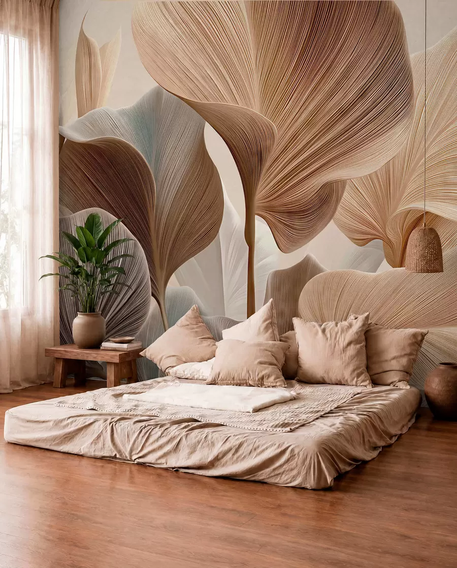 Valokuvatapetti Elegantit beige lehdet, joissa on hieno lineaarinen tekstuuri w04549