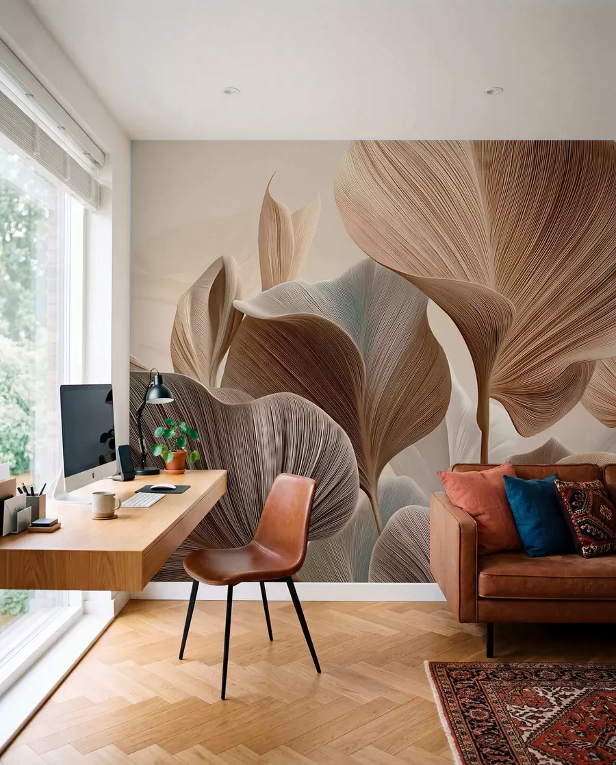 Valokuvatapetti Elegantit beige lehdet, joissa on hieno lineaarinen tekstuuri w04549