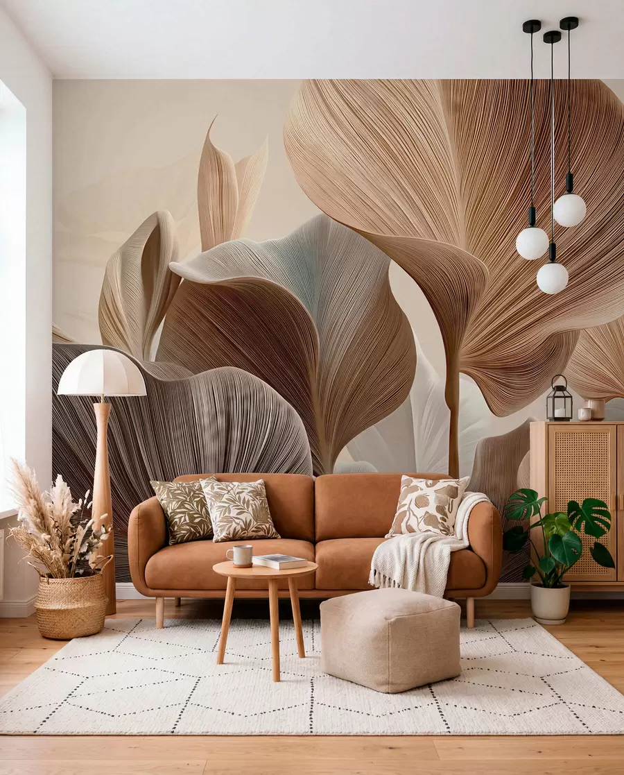 Valokuvatapetti Elegantit beige lehdet, joissa on hieno lineaarinen tekstuuri w04549
