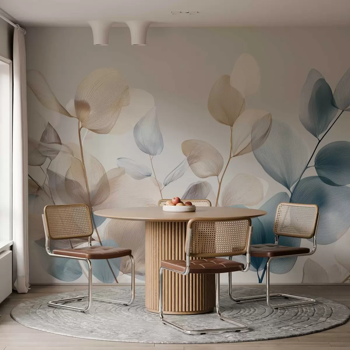 Valokuvatapetti tyylikkäät eukalyptuksen lehdet, joissa on suonet w04503