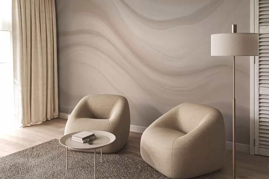 Valokuvatapetti Vaaleanbeige abstraktio pehmeillä aalloilla w04257
