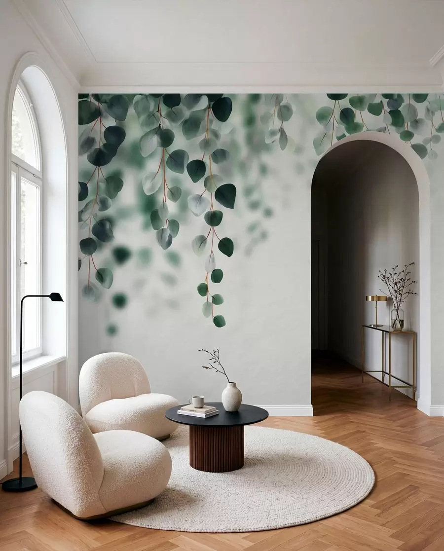 Valokuvatapetti Kaatuva eukalyptus vaalealla taustalla w04393