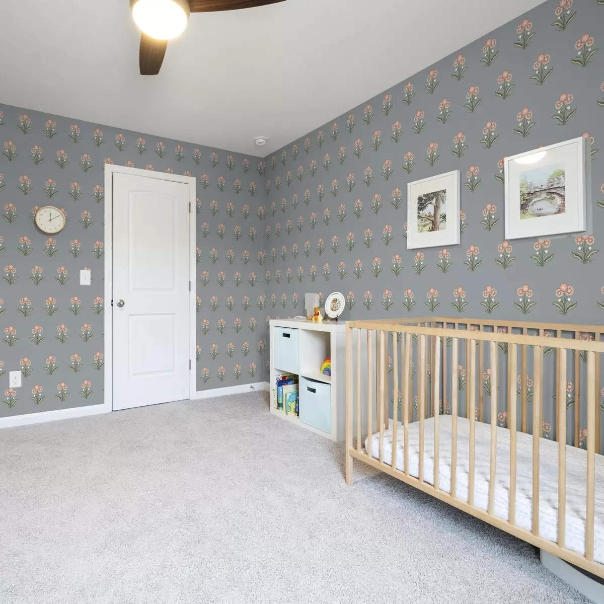 Taustakuva Tyylitellyt kukat harmaansinisellä taustalla, lämmin värimaailma a00494