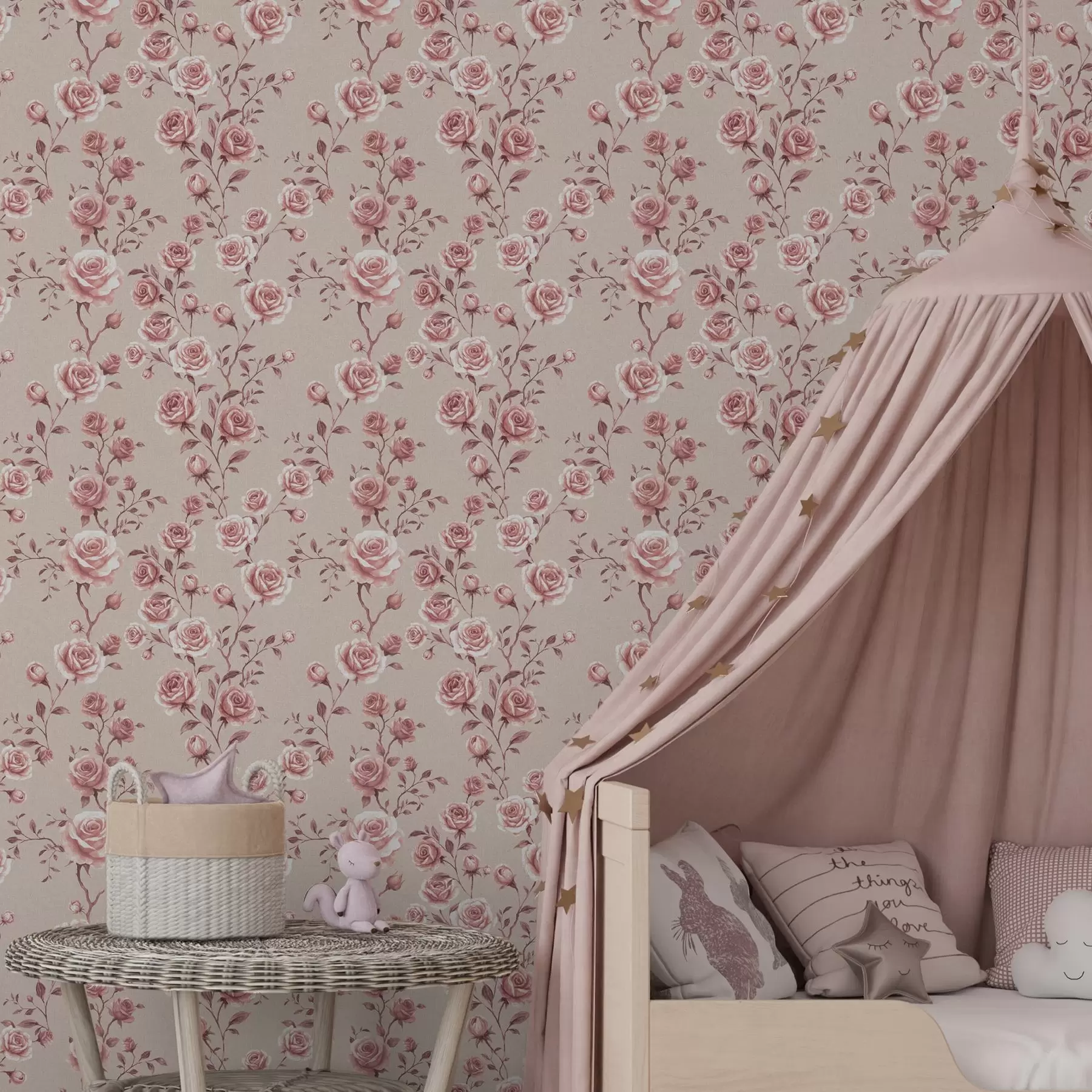 Valokuvatapetti Beigenväriset jauhemaiset ruusut — vintage-kuvio a00497