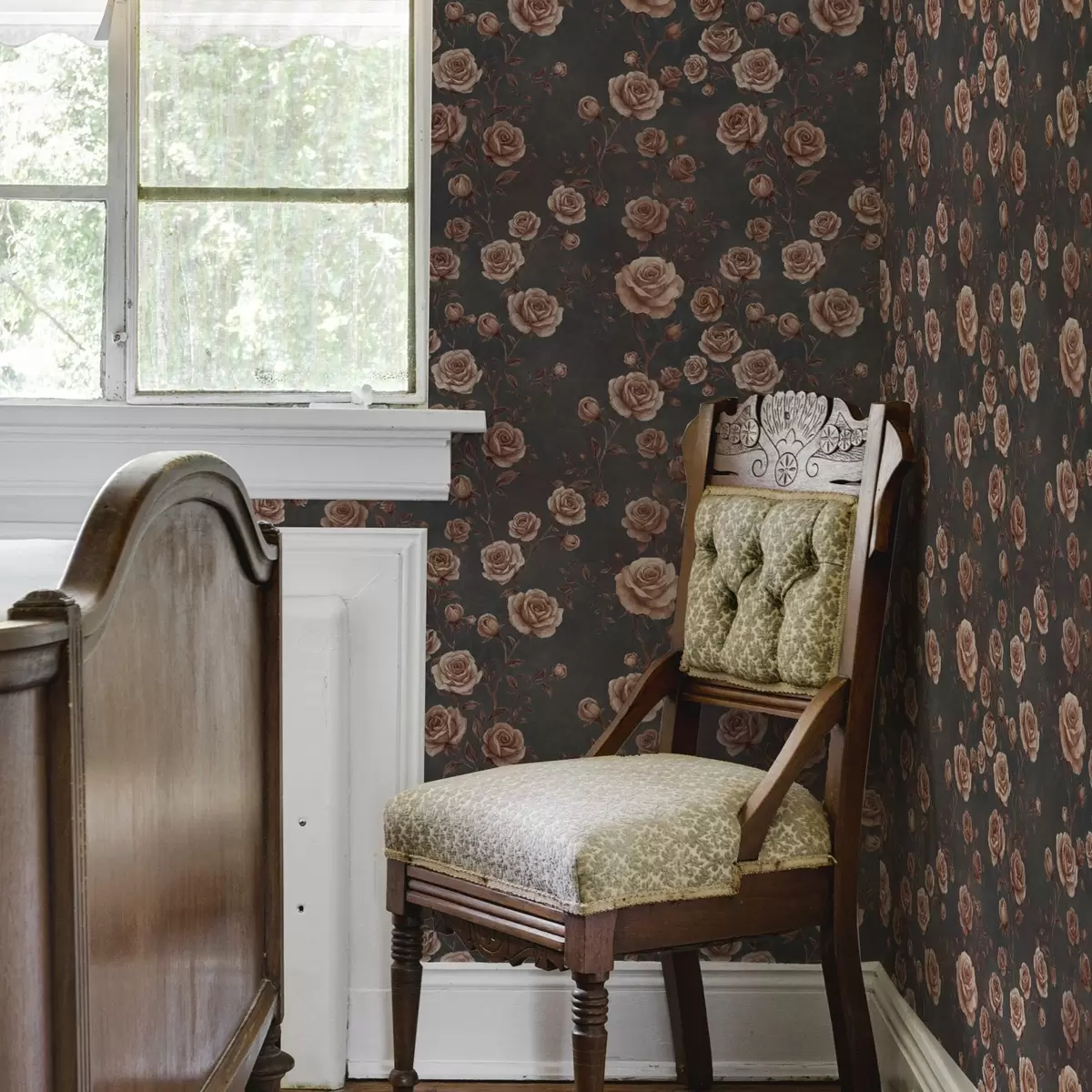 Taustakuva Vintage-ruusut grafiittitaustalla, terrakottapaletti a00497v1