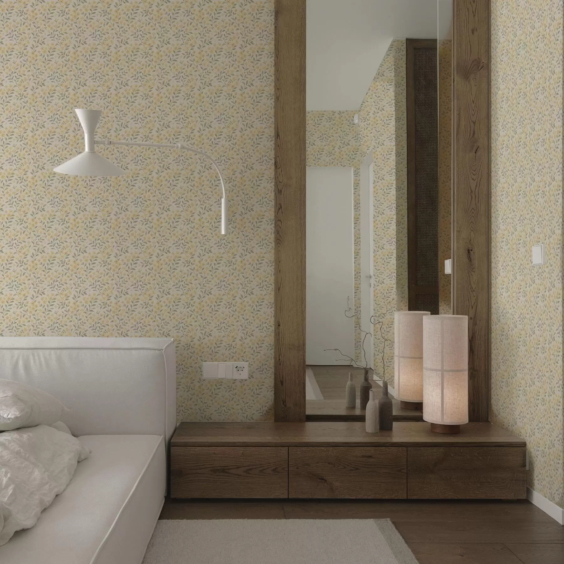 Valokuvatapetti Vesivärillä maalattuja keltaisia kukkia vaalealla taustalla a00570