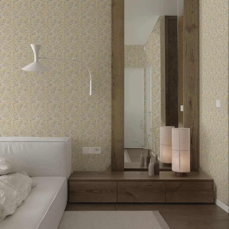 Valokuvatapetti Vesivärillä maalattuja keltaisia kukkia vaalealla taustalla a00570