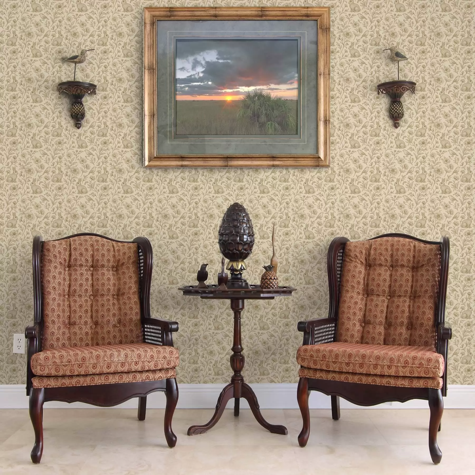 Valokuvatapetti Kukkaiskuvioiset kanit ja linnut a00571