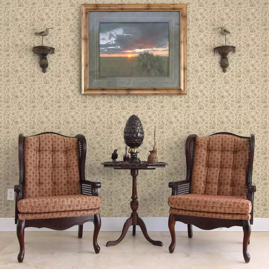 Valokuvatapetti Kukkaiskuvioiset kanit ja linnut a00571