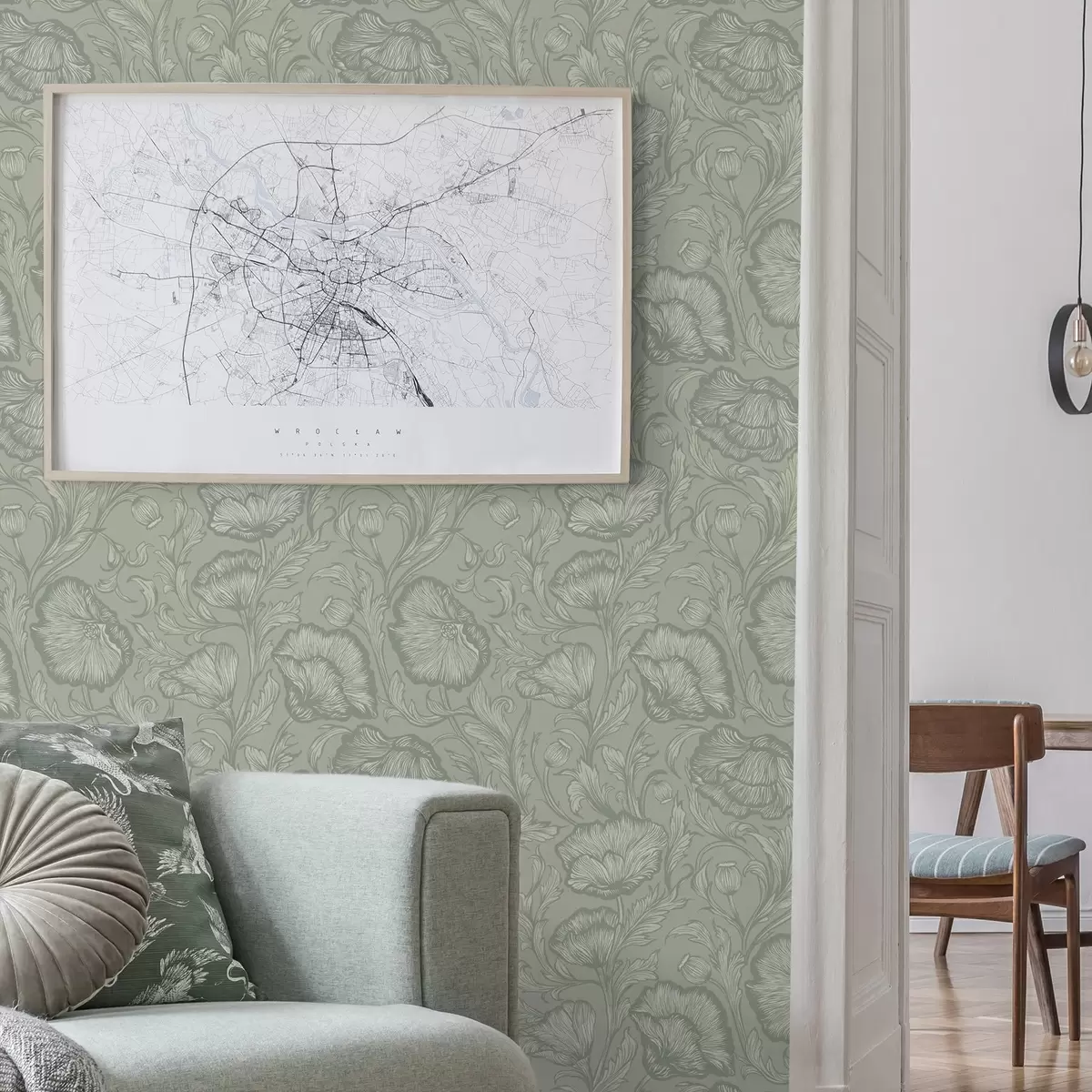 Taustakuva Viivapiirroksina tehdyt unikot harmaavihreällä taustalla a00572v1