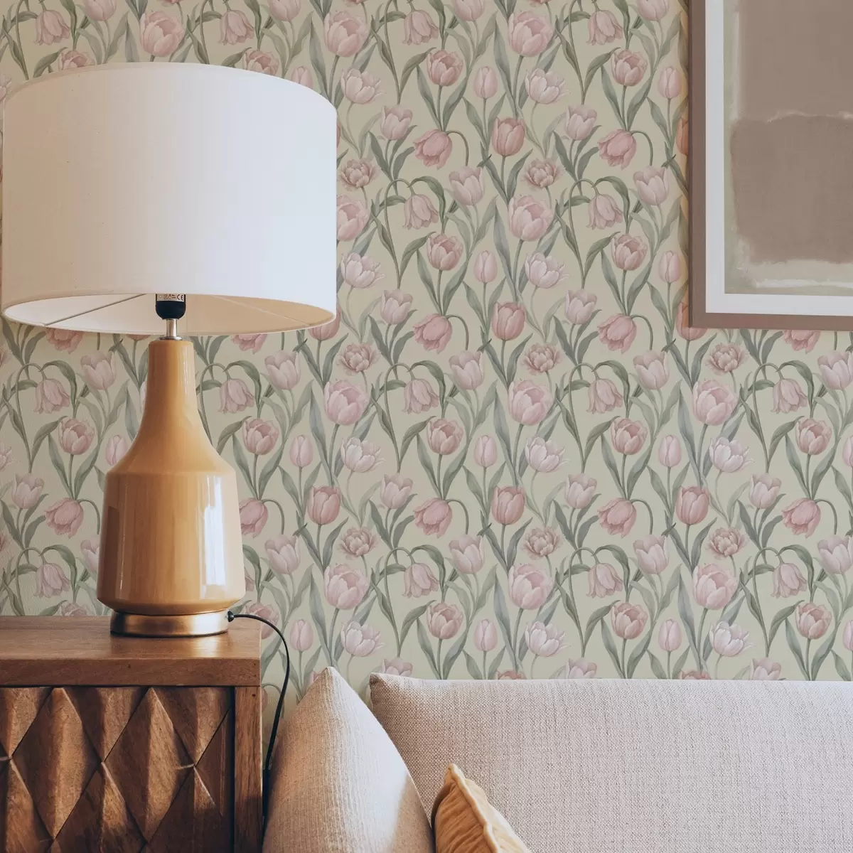 Taustakuva Pehmeän vaaleanpunaiset tulppaanit lempeällä beige-taustalla a00589