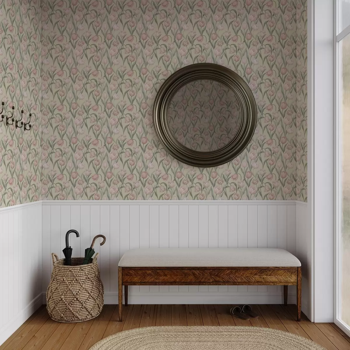 Taustakuva Pehmeän vaaleanpunaiset tulppaanit lempeällä beige-taustalla a00589