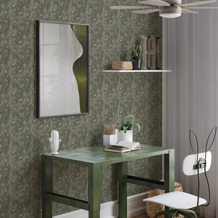 Valokuvatapetti Linnut oranssissa lehtien keskellä syvän vihreällä taustalla a00591