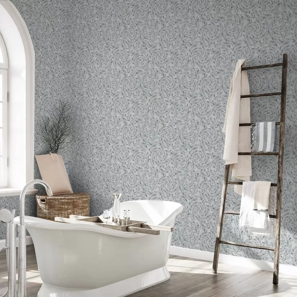 Taustakuva Spiraalimaiset lehdet sinisen, harmaan ja vihreän sävyissä a00602