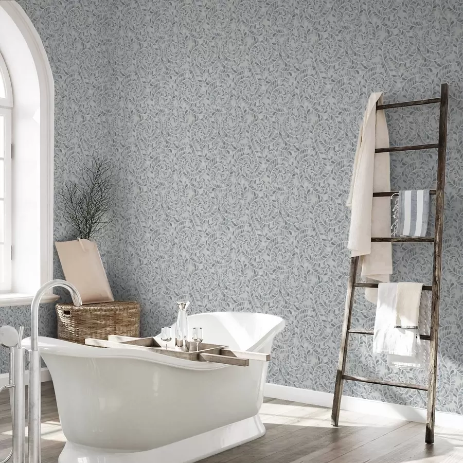 Valokuvatapetti Spiraalimaiset lehdet sinisen, harmaan ja vihreän sävyissä a00602