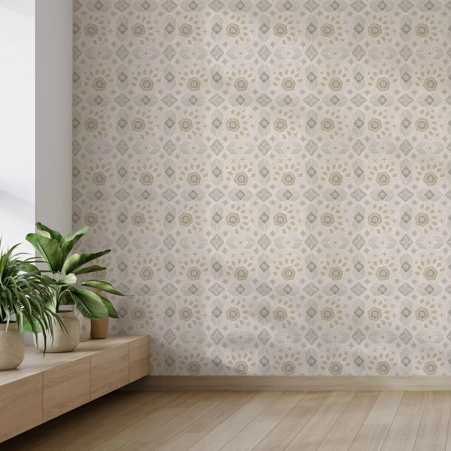 Valokuvatapetti Geometrinen mosaiikkikuvio lämpimissä beigeissä sävyissä a00606