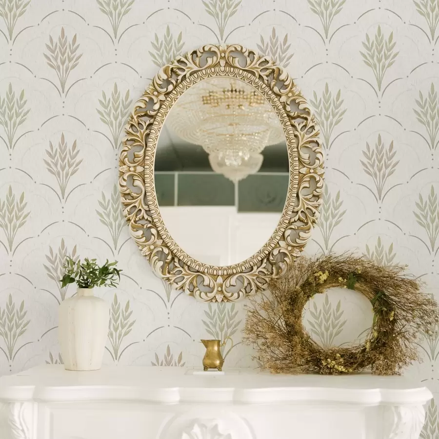 Valokuvatapetti Vehnä kaarevassa koristeessa, pehmeät pastellivärit valkoisella pohjalla a00607v1