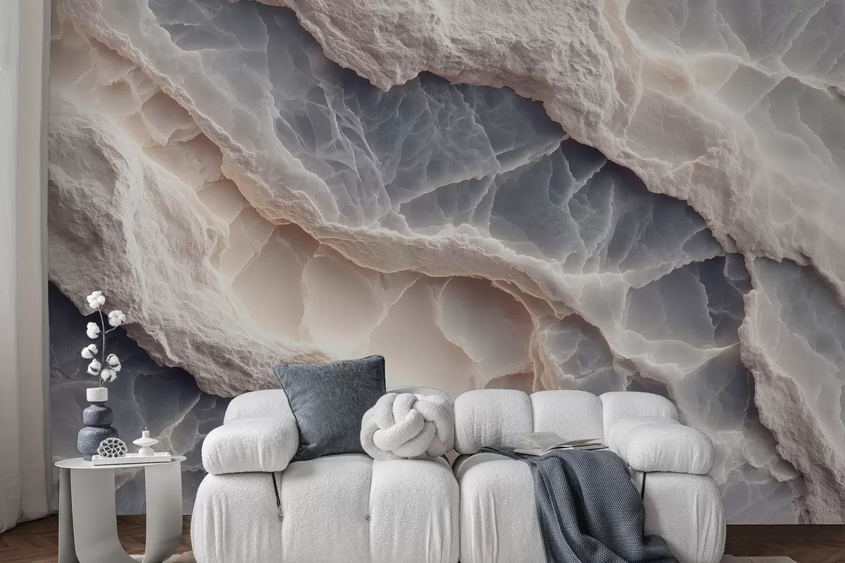 Valokuvatapetti Elegantti abstraktio marmorikerrosten ja mineraalien tyylillä sinisen ja beigen värissä w09408