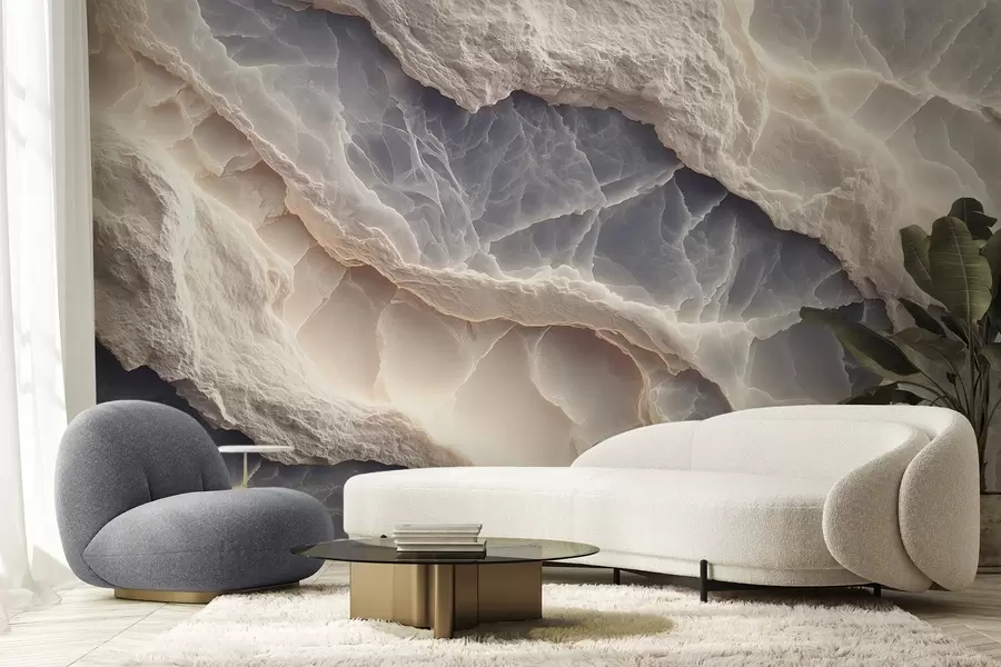 Valokuvatapetti Elegantti abstraktio marmorikerrosten ja mineraalien tyylillä sinisen ja beigen värissä w09408