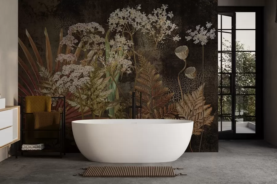 Valokuvatapetti Herbarium tummalla taustalla w09323