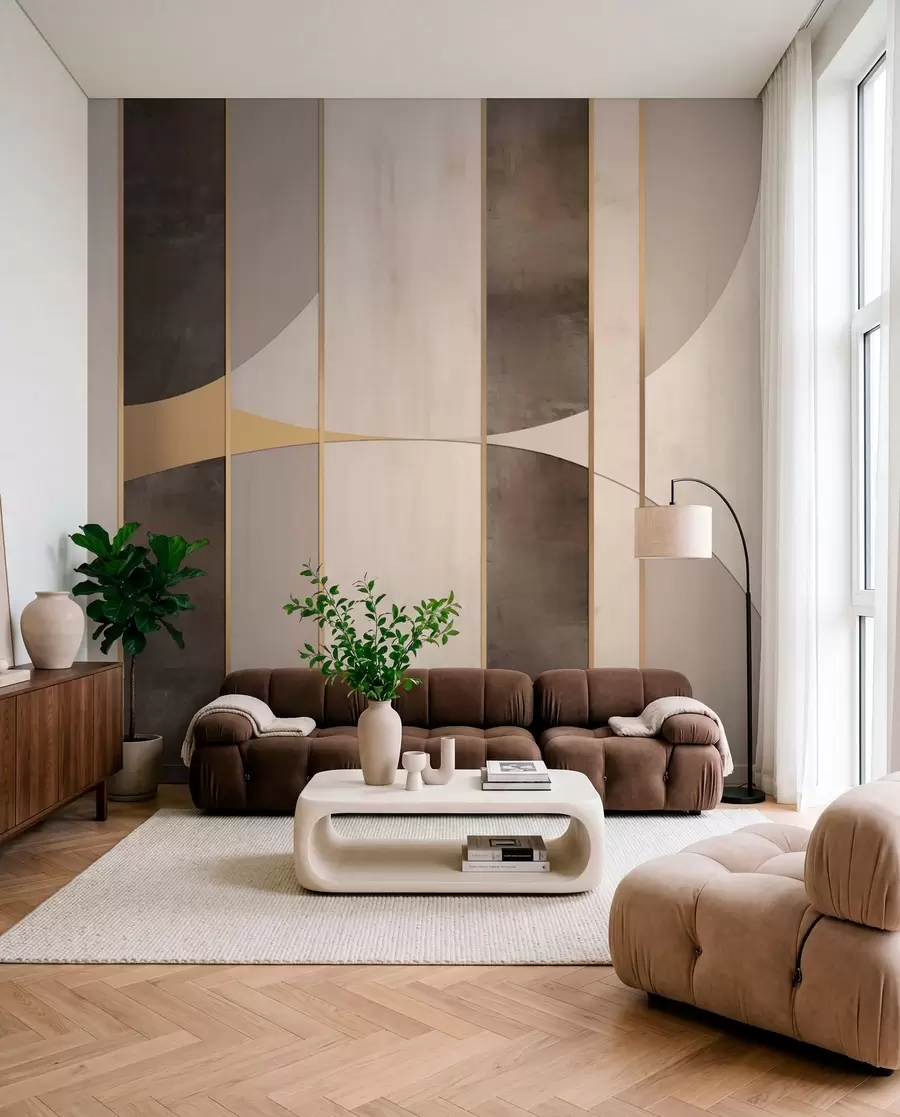 Valokuvatapetti Geometriset paneelit, joissa on kaaria ja samppanjansävyisiä yksityiskohtia w04616