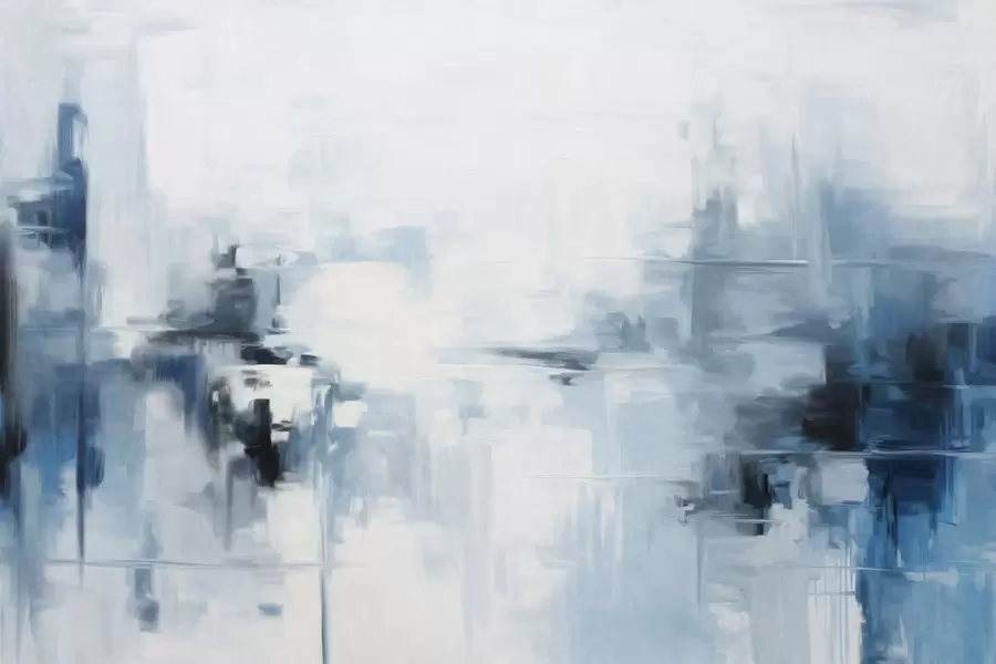 Valokuvatapetti Abstrakti teksturoitu maisemamaalaus, jossa on sinisiä ja valkoisia siveltimenvetoja, moderni tyyli w09422