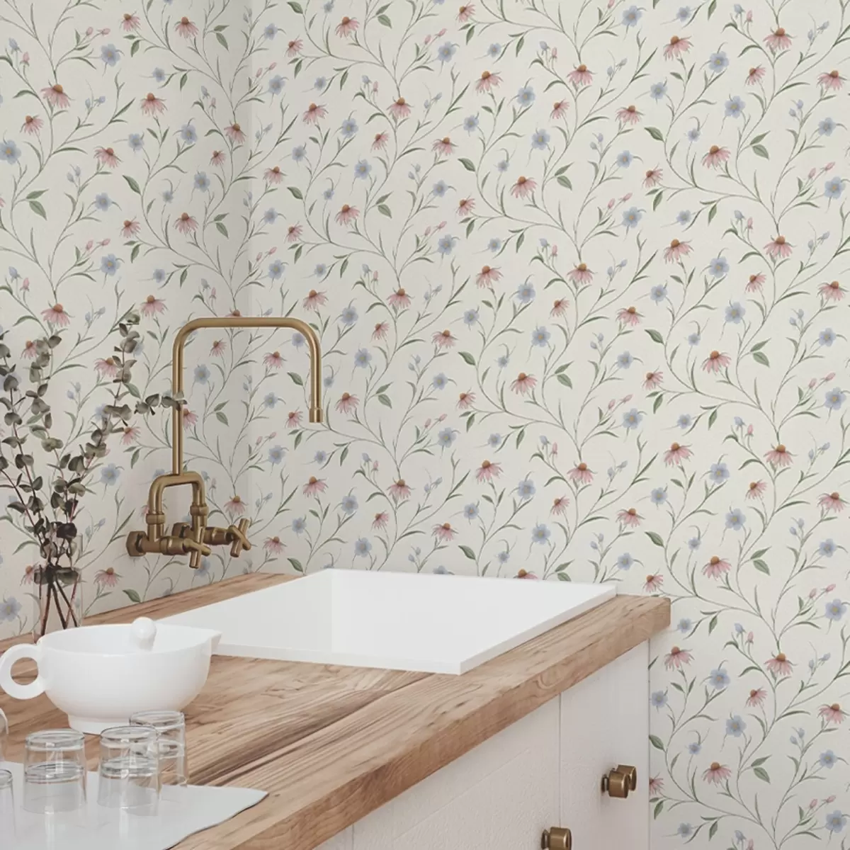 Taustakuva Kenttäpäivänkakkaroita ja echinacea kermanvärisellä taustalla, keveys a00614