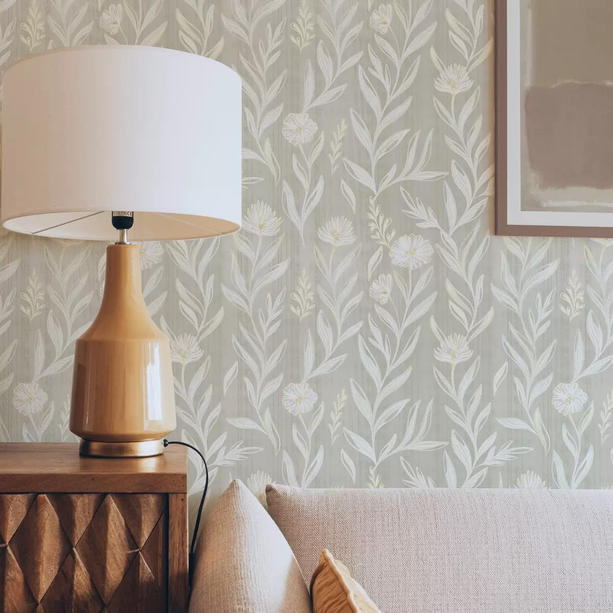 Taustakuva Vaaleat ruohot ja kukat beigeillä, epämääräisillä viivoilla a00618