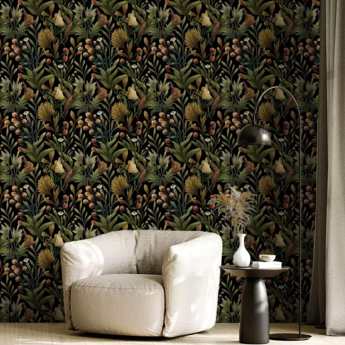 Taustakuva Kasvitieteellinen puutarha mustalla taustalla, lämmin syksyn väripaletti a00619