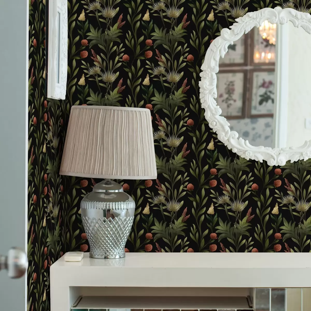 Taustakuva Korkeat ruohot ja kukat mustalla, yksityiskohtainen painatus a00620