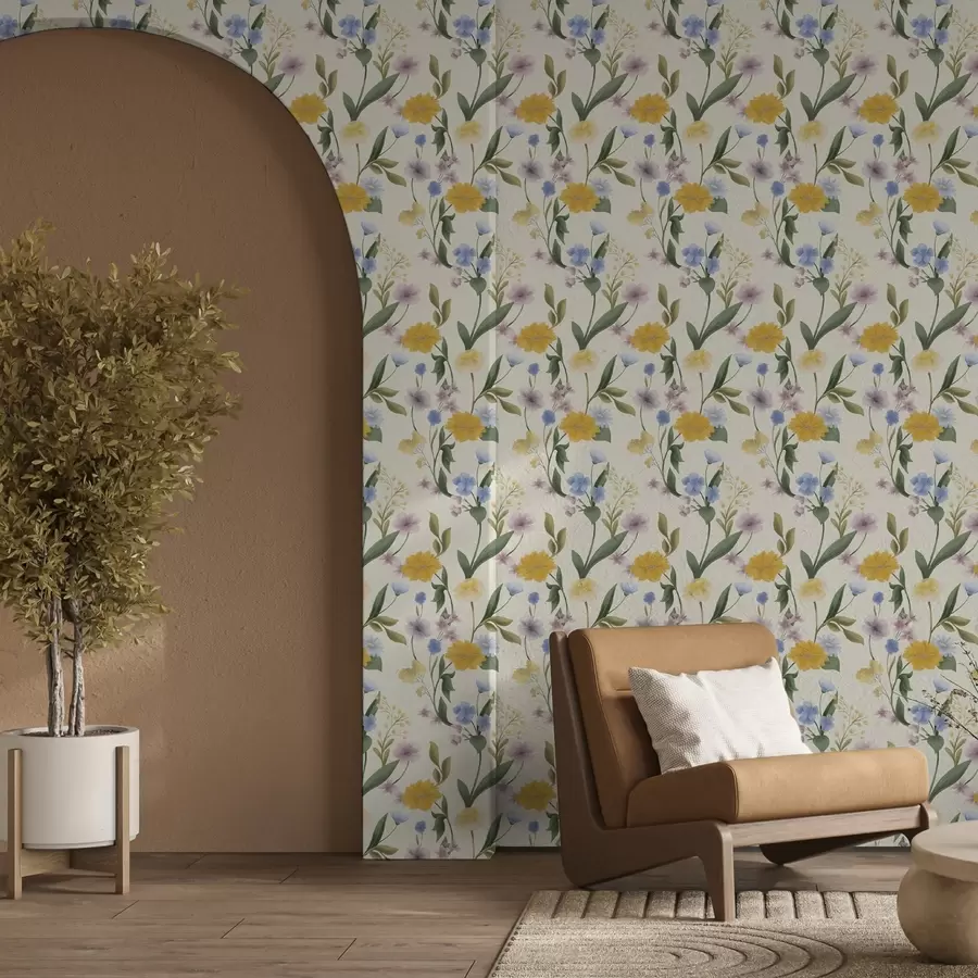 Valokuvatapetti Hellävarainen sekoitus pastellisävyisiä luonnonkukkia a00624
