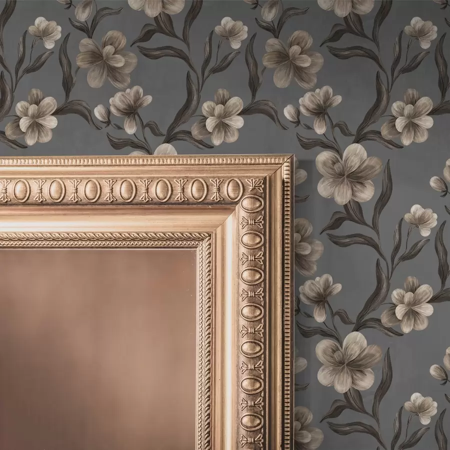 Valokuvatapetti Beige kukat grafiitinharmaalla taustalla a00626v4