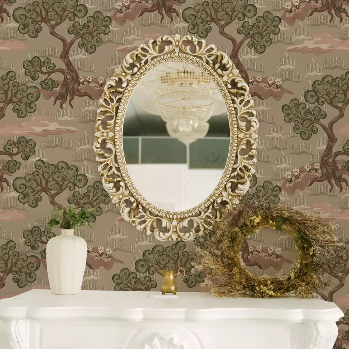 Taustakuva Itäinen maisema, jossa on omituisia puita hiekkaisella taustalla a00715