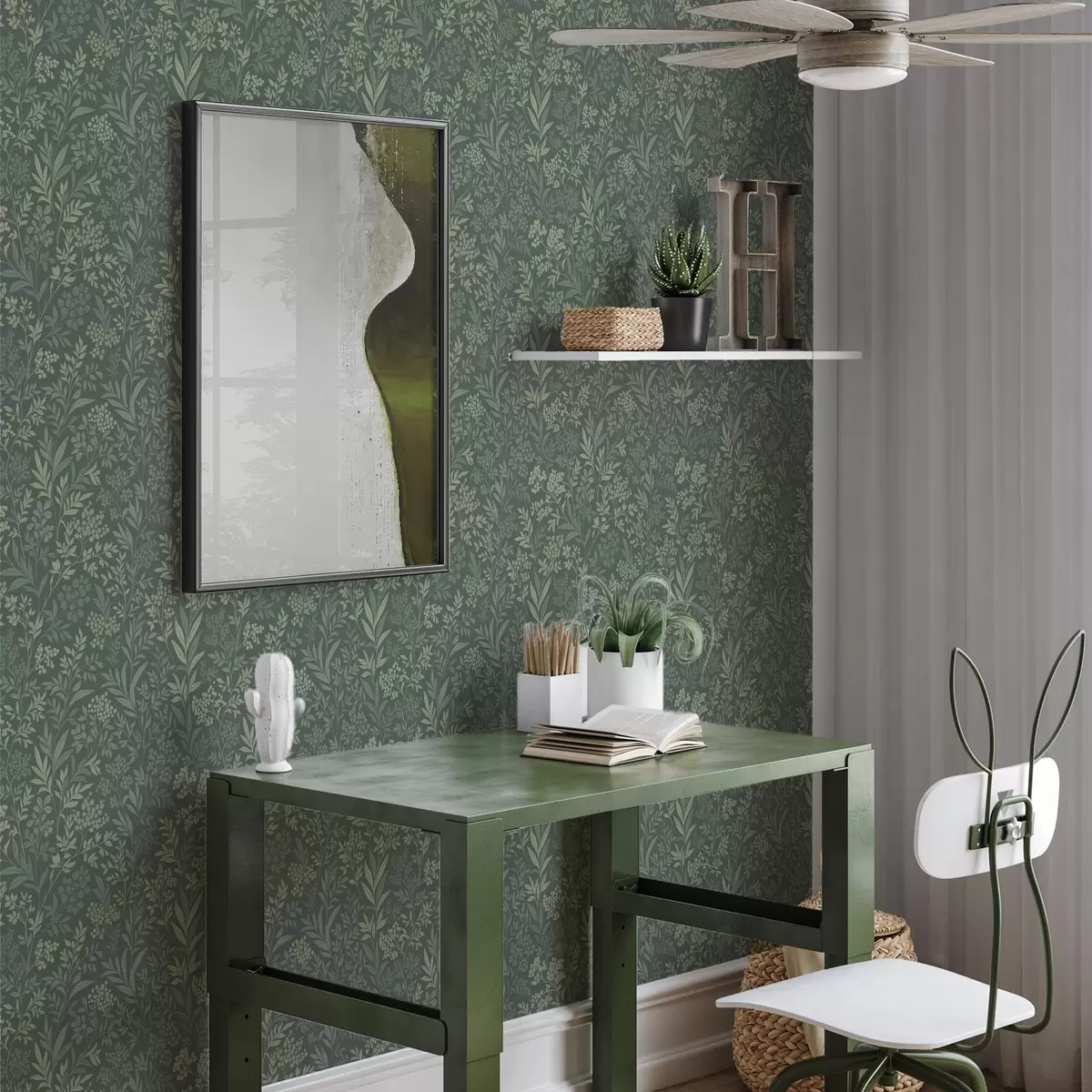 Taustakuva Smaragdinvihreät ruohot ja marjat, hieno kasvitieteellinen kuvio a00740