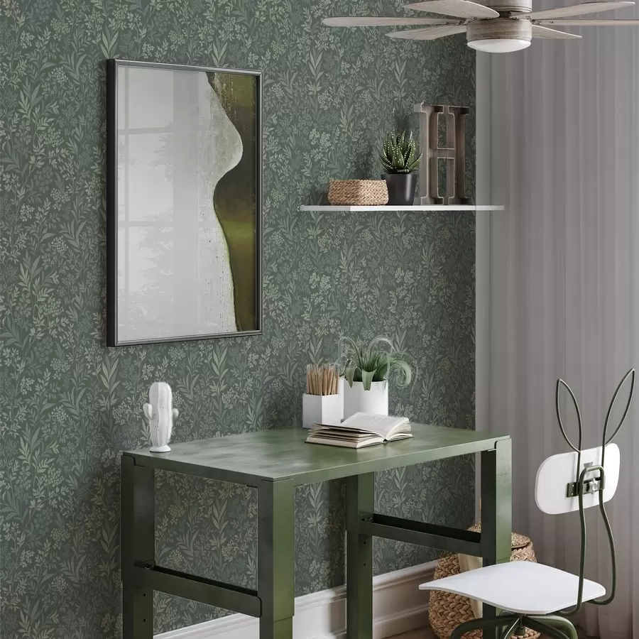 Valokuvatapetti Smaragdinvihreät ruohot ja marjat, hieno kasvitieteellinen kuvio a00740