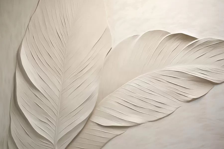 Valokuvatapetti Kohokuvioidut beige lehdet pehmeillä varjoilla w04614