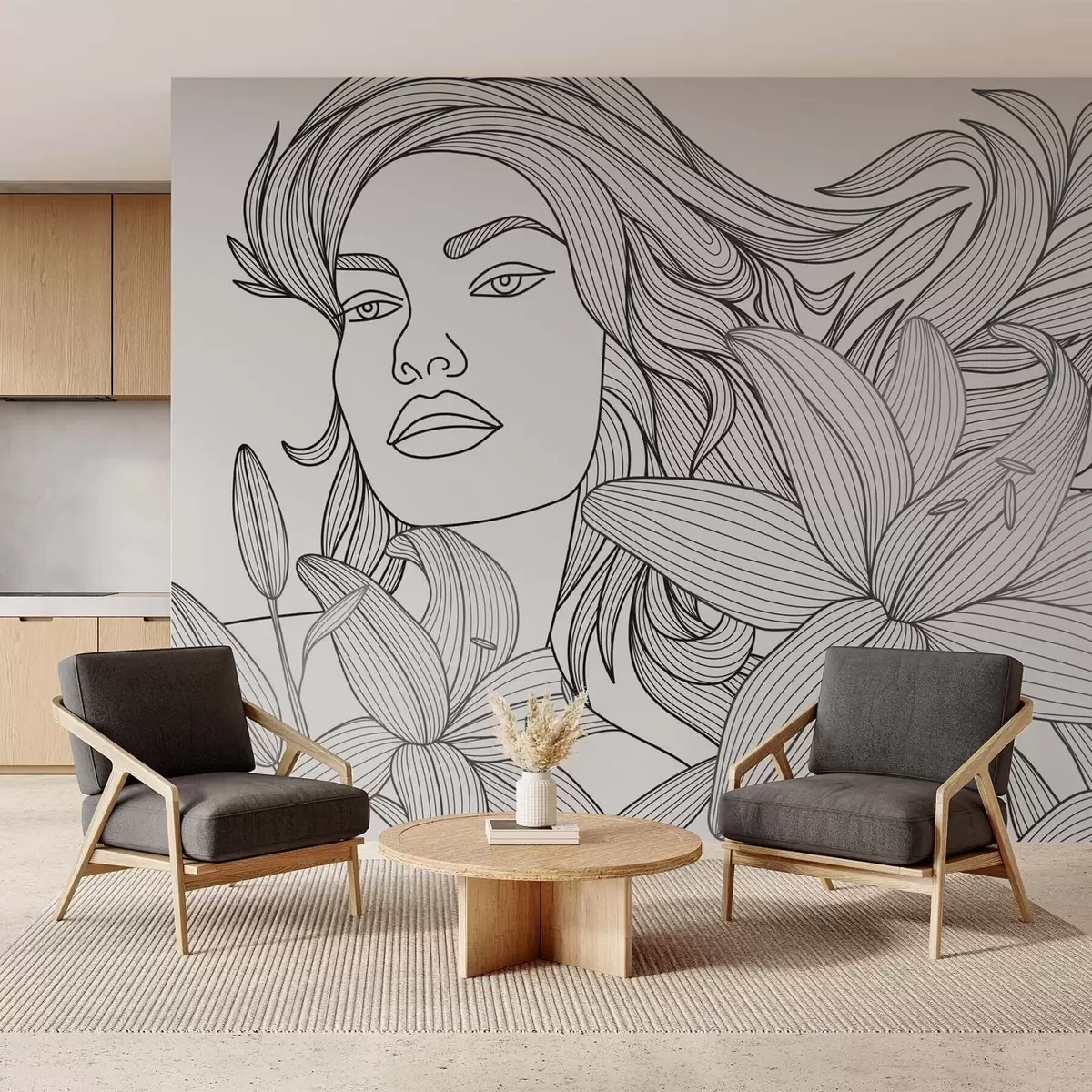 Valokuvatapetti Kuva tytöstä liljakukissa w04689