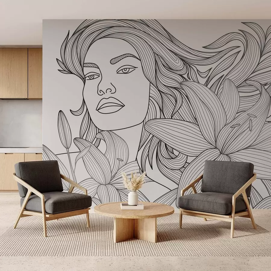 Valokuvatapetti Kuva tytöstä liljakukissa w04689