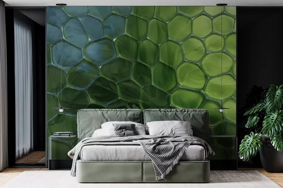 Valokuvatapetti Lehdet lasisten hunajakennojen läpi w04667