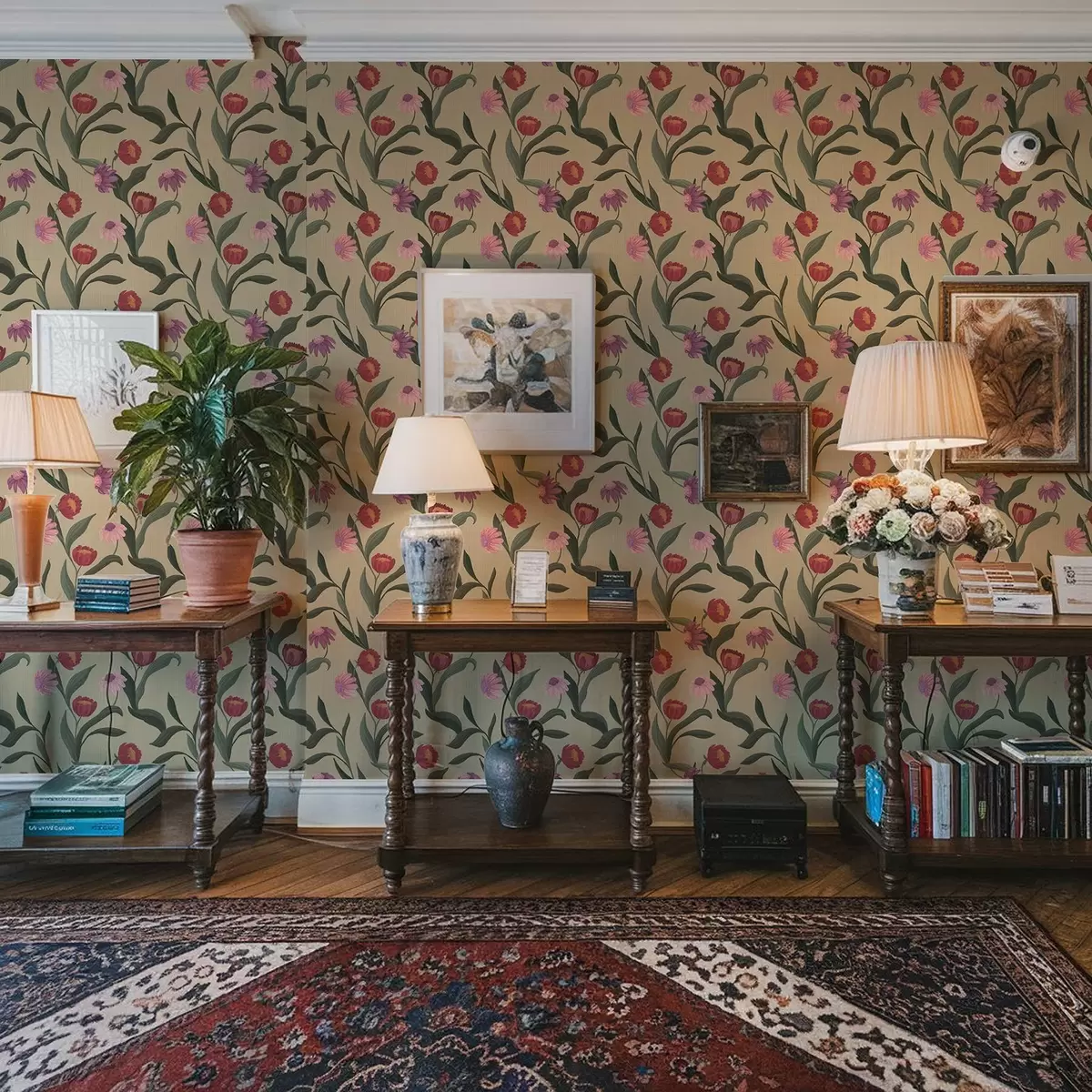 Taustakuva Vaaleanpunaiset kukat beige-taustalla, käsin piirretty tekstuuri a00631